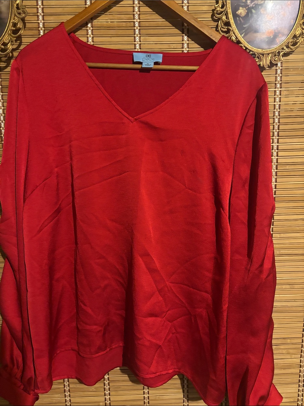 Women’s Red V-Neck satin blouse CECE XL